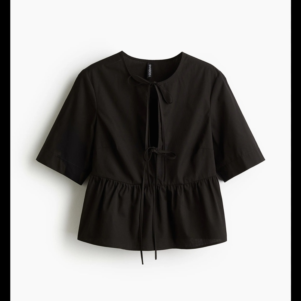 H&M Black Peplum Tie-Front Top